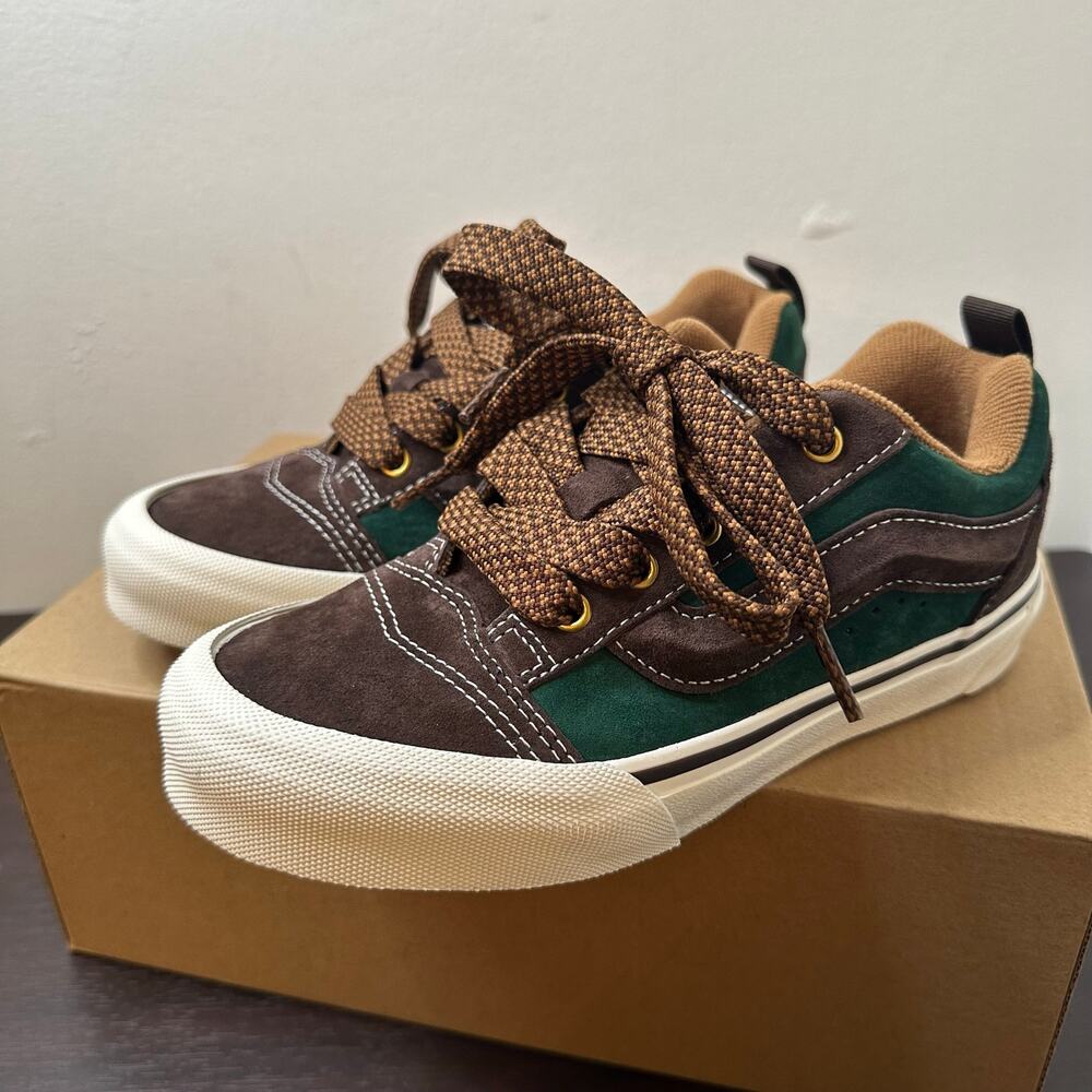 Vans Knu Skool Suede Brown Green Low-Top Lace-up Skater Sneakers, Size 3, New